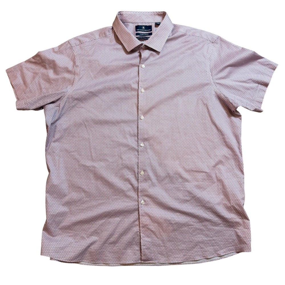 Hart Schaffner Marx Men XXL Short Sleeve Button Down Shirt Coral Geometric Print